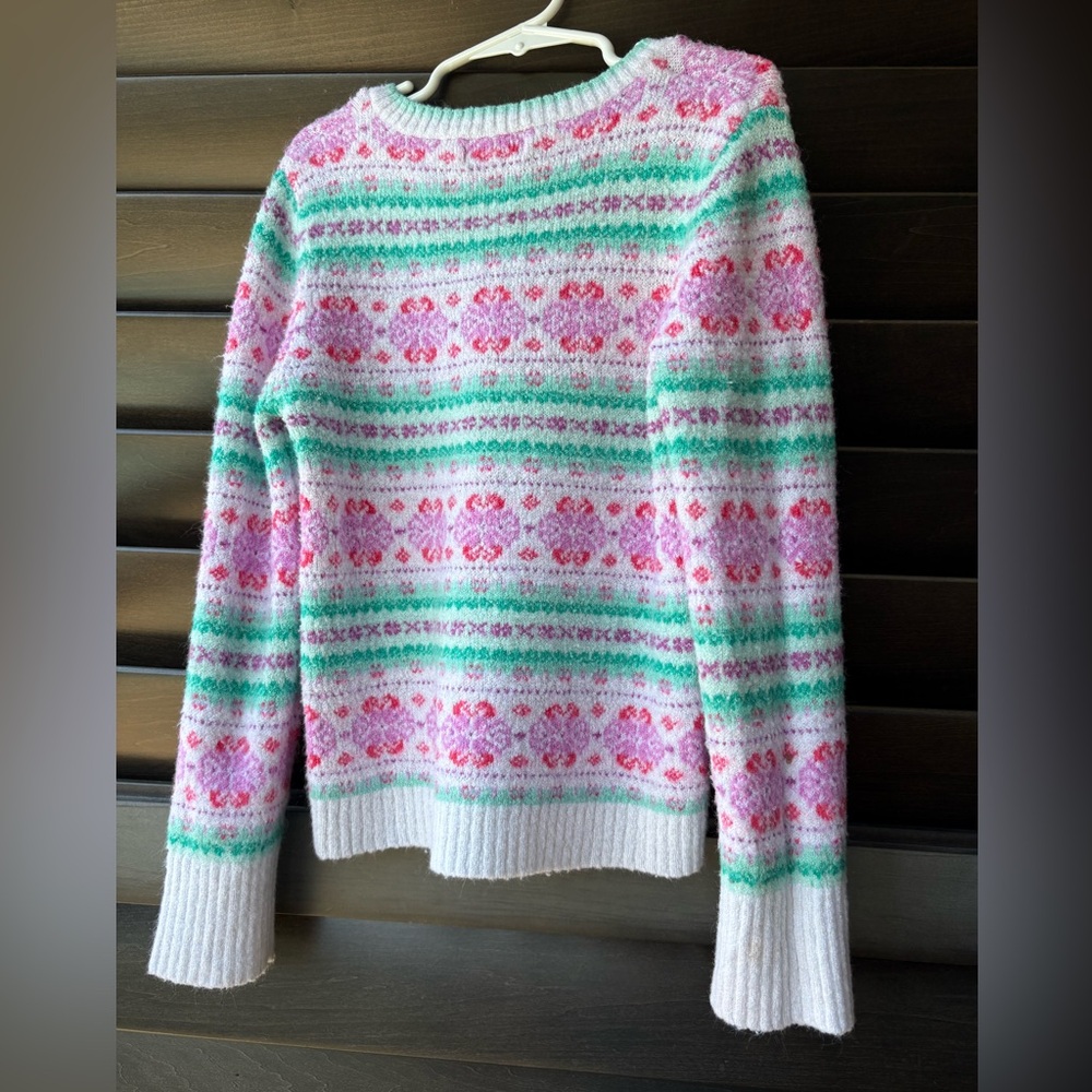 Limited Too Girls XS V Neck Sweater Beads Sparkles White Green Pink - Picture 3 of 7
